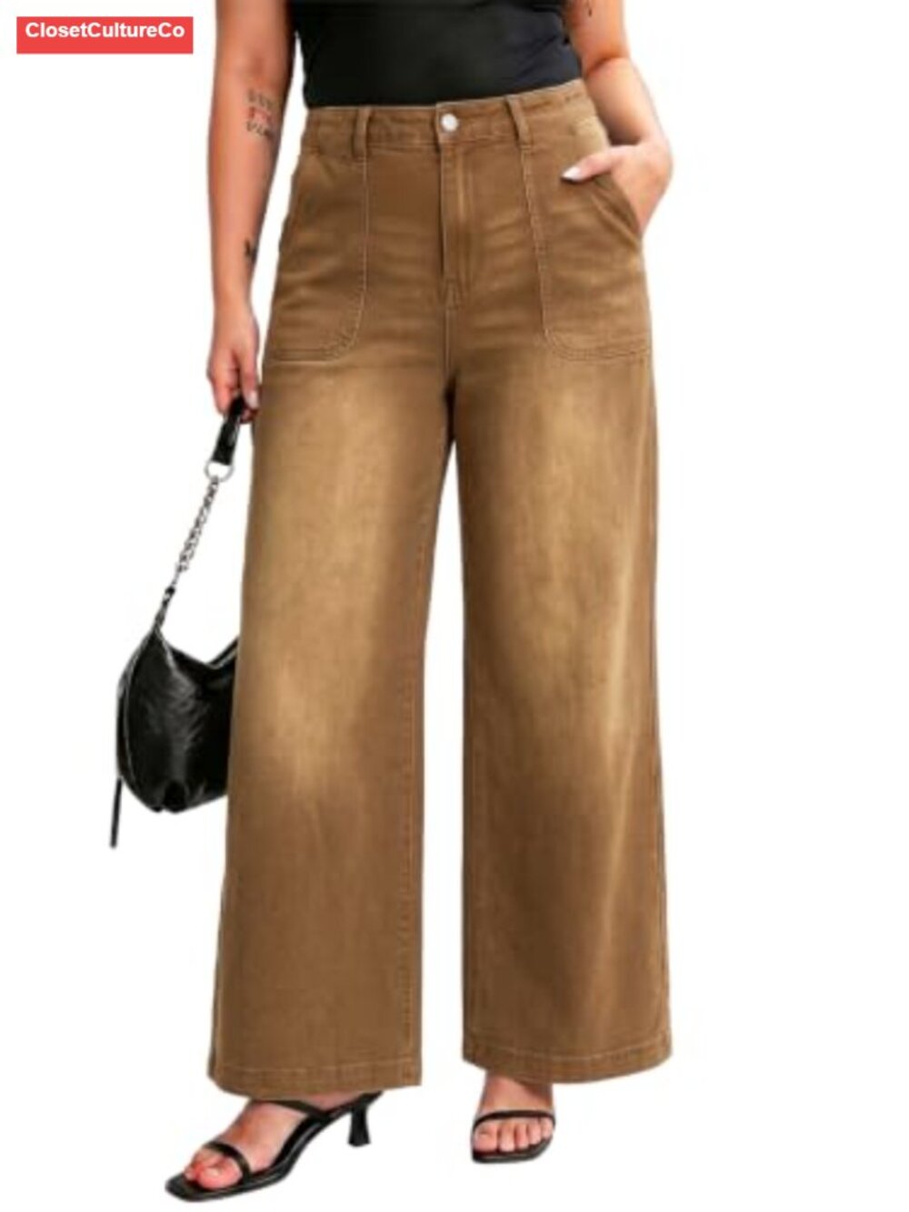 Plus Size High Rise Wide Leg Jeans Stretch Denim